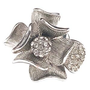 Silver Flower Rhinestone Statement Ring